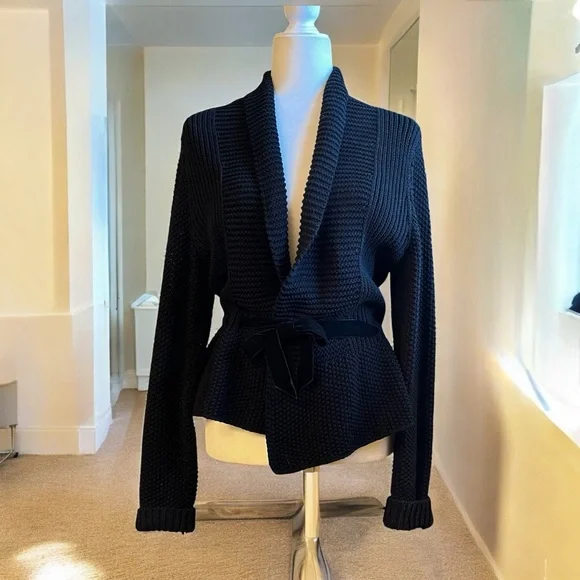 NEW LRL Ralph Lauren Chunky Belted Peplum Shawl Cardigan Sweater Jacket S NWOT - Picture 3 of 16